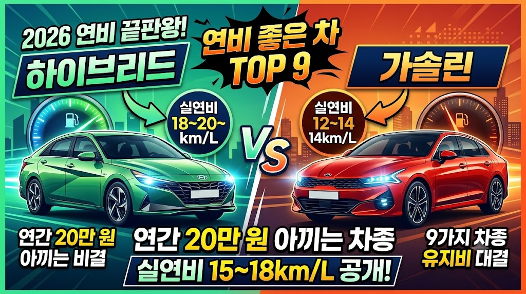 자동차 연비 비교를 위하 자동차 두대가 마주보고 있습니다.