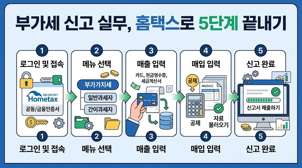 부가세신고 실무, 홈택스 5단계로 끝내기