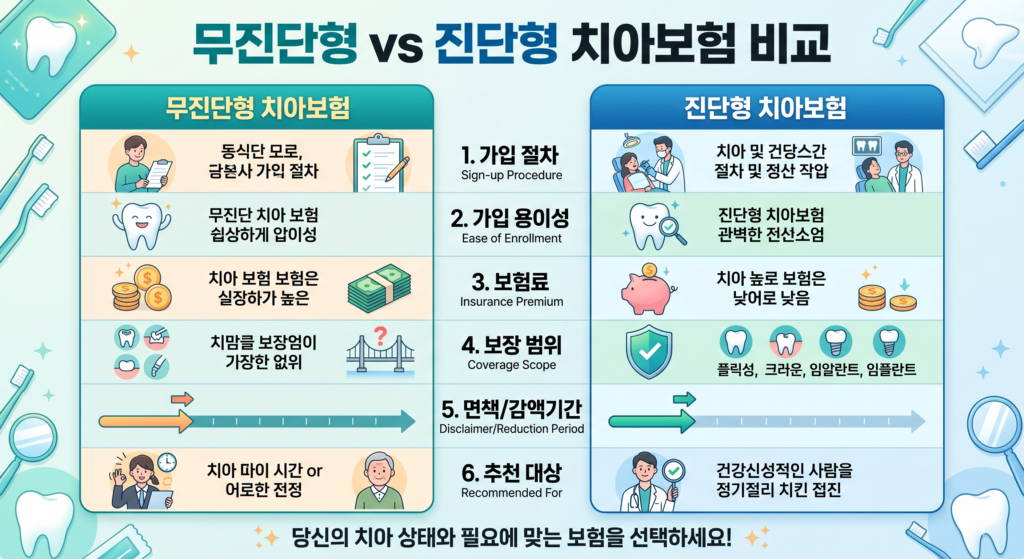 치아보험 가입조건, 
무진단형과 진단형 치아보험 비교
