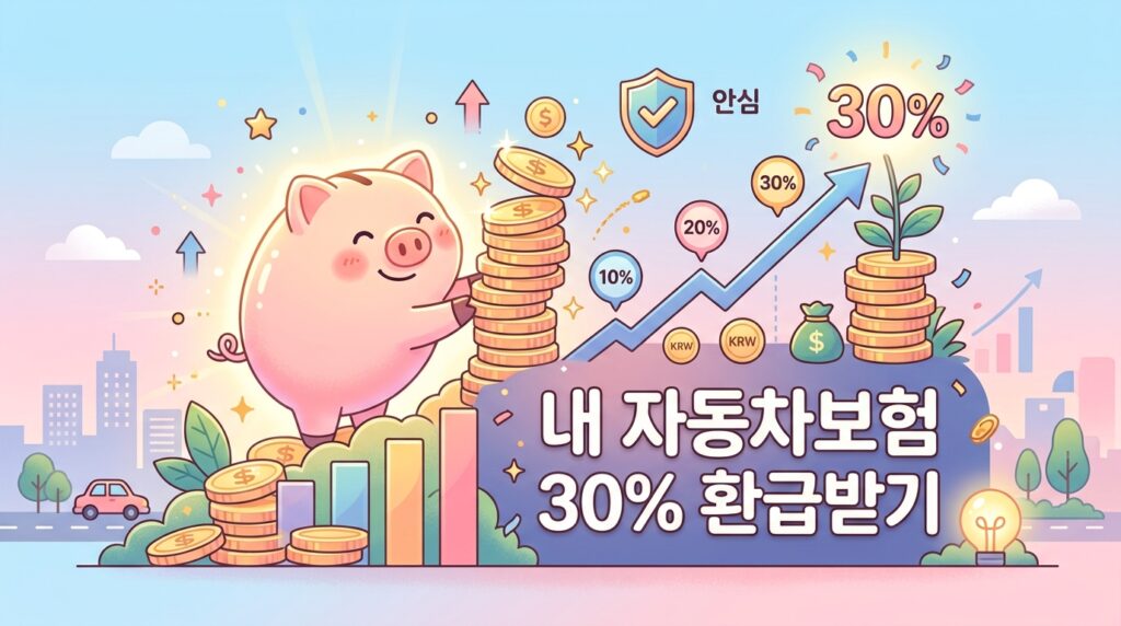 자동차보험 다이렉트 귀여운 돼지저금통과 파스텔톤 골드 코인들이 쌓여 있는 금융 성장 일러스트레이션