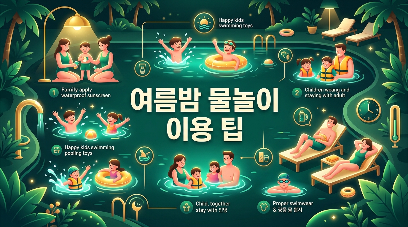 한강공원 수영장 야간 개장 물놀이장 전경 일러스트