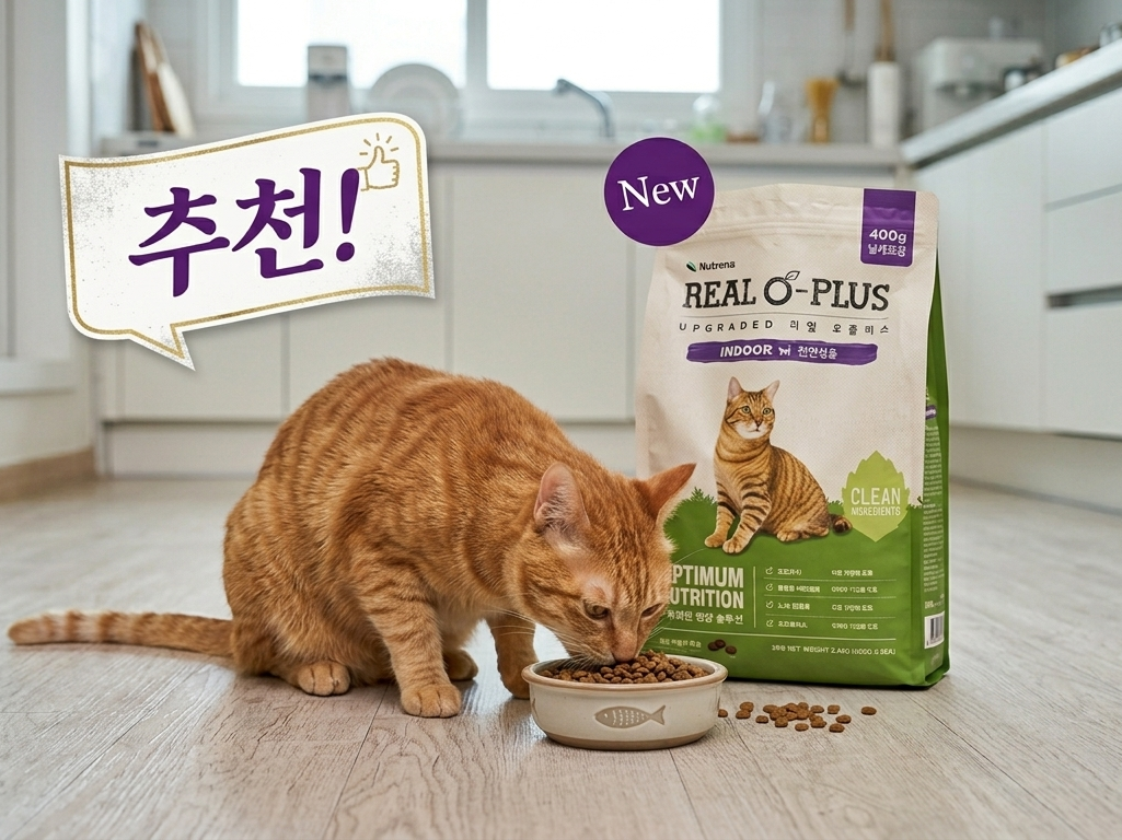 [대표 이미지] 뉴트리나 리얼오플러스 캣 인도어 6kg (고양이 사료) 실제 활용 시연 및 패키지 레이아웃
